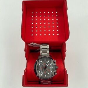 Silver and Black Watch with Red Accents